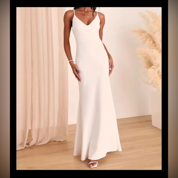 Lulus Dresses & Skirts - Lulus Dress White Infinite Glory Maxi Strappy V Neck Wedding Boho Women’s Sz L